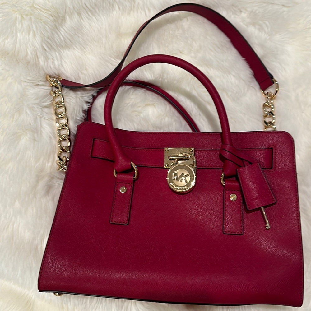 Michael Kors Red Tote Bag with Gold Accents